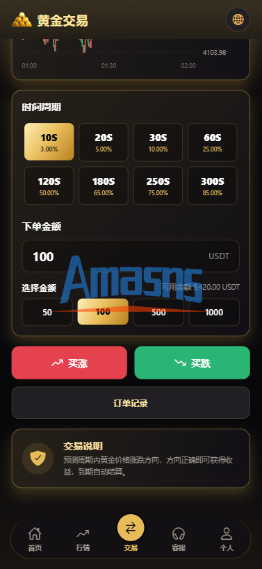 新版海外黄金微交易/黄金秒合约交易/黄金投资/前端VUE